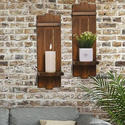 202406 Rustieke houten kandelaars Wandhangende kandelaars Sconces voor een gezellige sfeer