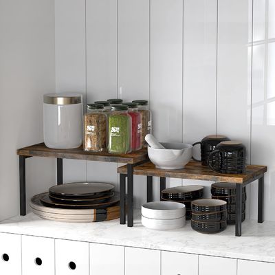 Availbale OEM ODM Set van 2 uitbreidbare rek in rustiek bruin voor ruimtebesparing