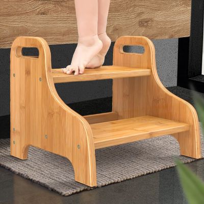 202406 Bamboe Learning Tower Hout 2-stap kruk met extra veiligheid niet-slipmatten en handgrepen versterkt voor gift craft