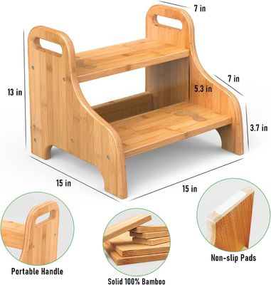 202406 Bamboe Learning Tower Hout 2-stap kruk met extra veiligheid niet-slipmatten en handgrepen versterkt voor gift craft