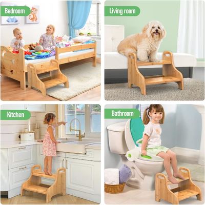 202406 Bamboe Learning Tower Hout 2-stap kruk met extra veiligheid niet-slipmatten en handgrepen versterkt voor gift craft
