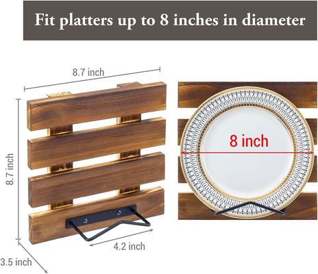 Persoonlijke grootte Rustieke Verbrand Massivhout en Zwart Metaal Draad Wand Montage Plaat Display Rack