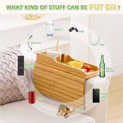 Draagbare bank arm bak tafel natuurlijke bamboe bank bank bank kopje houder met glanzende laminaat