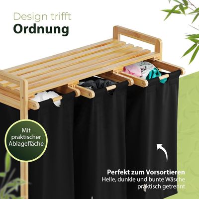 24x13x22cm handgemaakte bamboe wasmand met twee afneembare schuifzakken