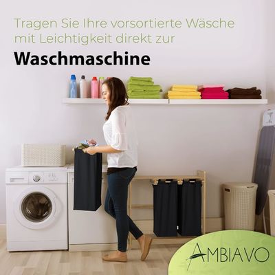 24x13x22cm handgemaakte bamboe wasmand met twee afneembare schuifzakken