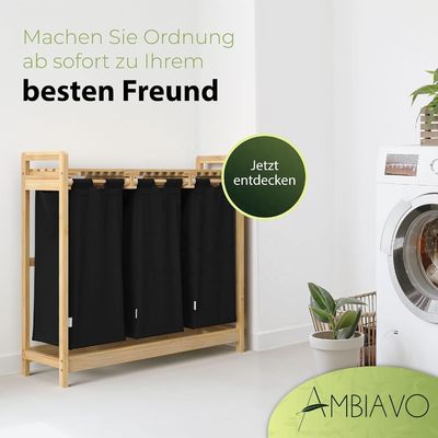 24x13x22cm handgemaakte bamboe wasmand met twee afneembare schuifzakken