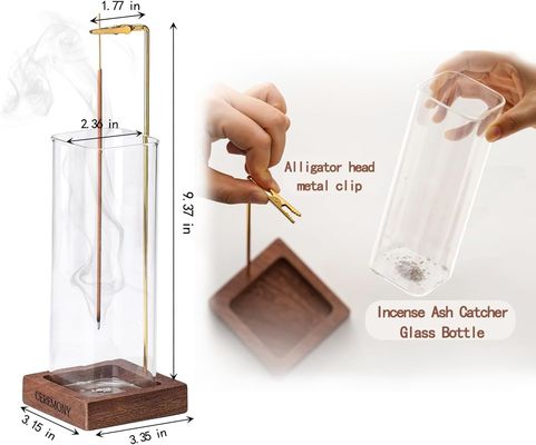 Environmentele houten wierookhouder met glazen asvanger anti-as wierookbrander