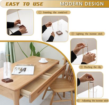 Environmentele houten wierookhouder met glazen asvanger anti-as wierookbrander