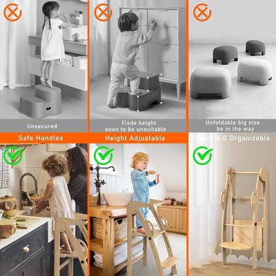 Gepersonaliseerd logo Acceptabel Houten Keuken Stap Hocker Helper Staande toren voor peuters