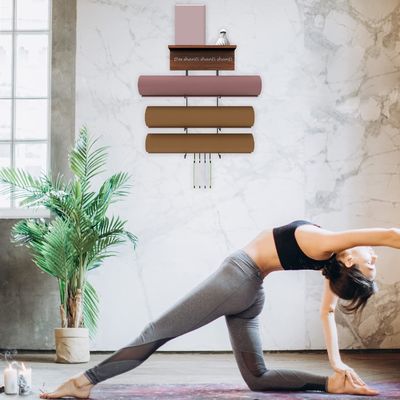 Houten drijvende planken Yoga Mat Houder Wandmontage voor Home Gym Apparatuur en GEEN Gevouwen