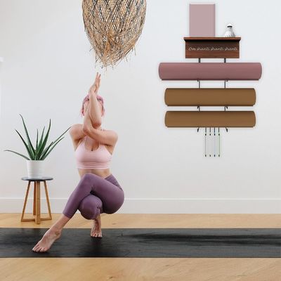 Houten drijvende planken Yoga Mat Houder Wandmontage voor Home Gym Apparatuur en GEEN Gevouwen