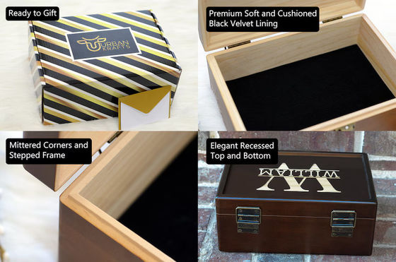 6.2*6.2*4.48 Gepersonaliseerde houten doos tafelgerei souvenir doos voor 5e verjaardag cadeau