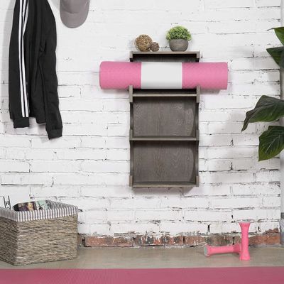 Wandgebouwde 3-laag foam roller yoga mat hangend rek met top display plank Huismeubelen