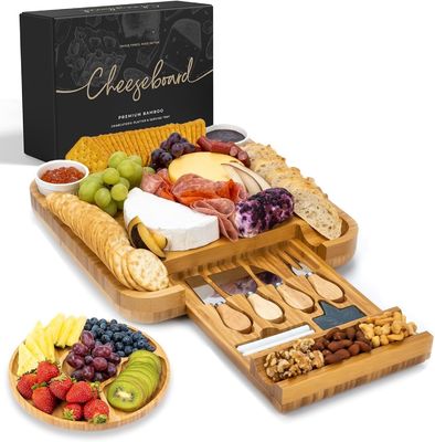 Gepersonaliseerde bamboe natuurlijke kleur kaas bord en mes Set Charcuterie Boards Gift Set