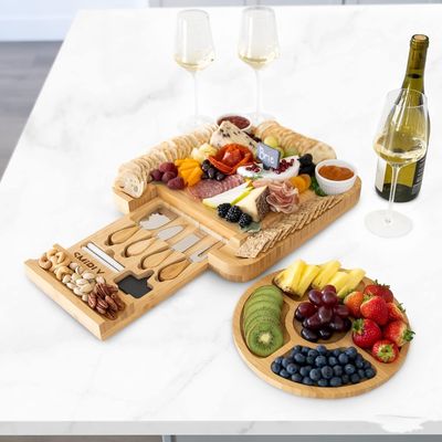 Gepersonaliseerde bamboe natuurlijke kleur kaas bord en mes Set Charcuterie Boards Gift Set