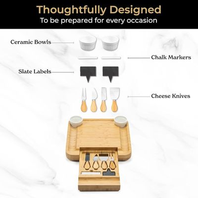 Gepersonaliseerde bamboe natuurlijke kleur kaas bord en mes Set Charcuterie Boards Gift Set