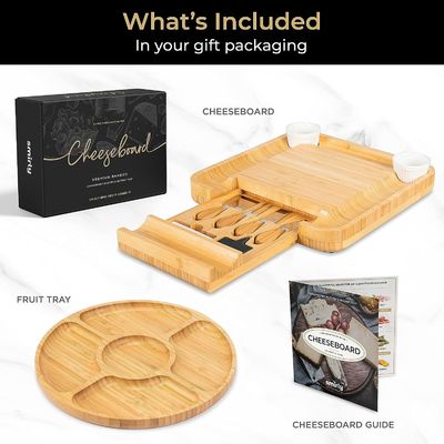 Gepersonaliseerde bamboe natuurlijke kleur kaas bord en mes Set Charcuterie Boards Gift Set
