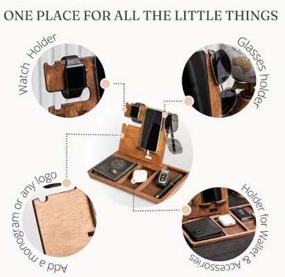 Aanbevolen bestelling Geaccepteerd Pine Hout Kleur Cell Phone Stand Horloge Houder Portemonnee Sleutelhouder