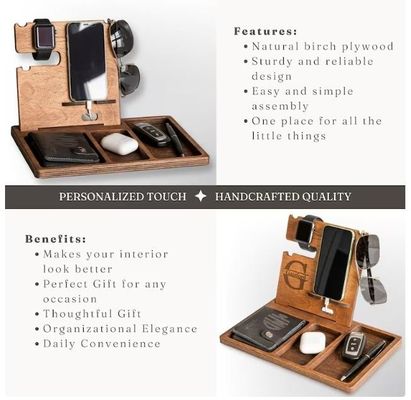 Aanbevolen bestelling Geaccepteerd Pine Hout Kleur Cell Phone Stand Horloge Houder Portemonnee Sleutelhouder