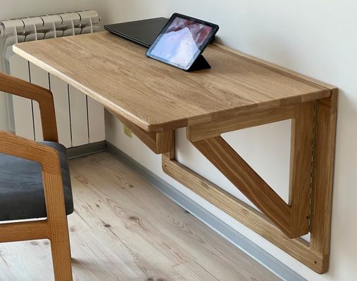 202407 Eiken wandbureau Opvouwbaar werkbureau voor thuisbureau Bouwgebouw Bedrukken Verbrand