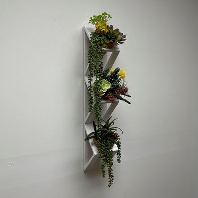 Succulent of kruidentuin Houten wandplanter in wit met aangepast logo Acceptabel