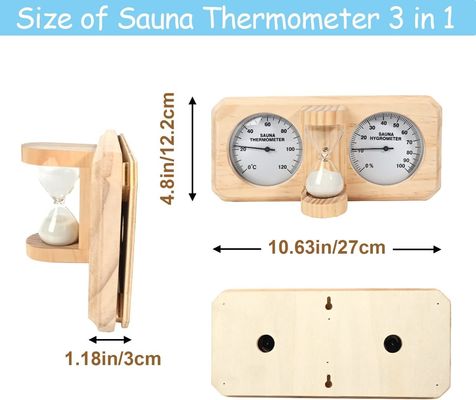 Moderne ontwerp 3 in 1 Houten sauna thermometer en hygrometer met 15 minuten zandklok Timer