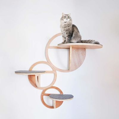 Houten muur gemonteerde kattenplanken Set van 3 duurzaam kattenhuis voor katten Pine triplex