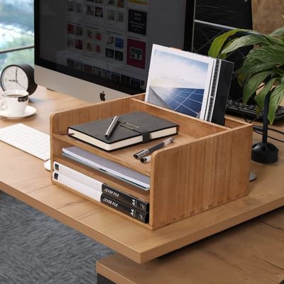 Houten Desktop File Folder Storage Tray Organisator Stand voor Office Document Rack Mail Sorter