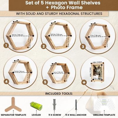 Set van 5 hexagonale drijvende planken met op maat gebrand ontwerp en fotoraam