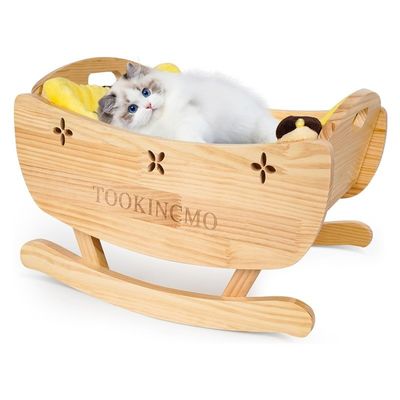 Houten verhoogd kattenbed met afneembare zachte mat schommelbed verhoogd hondentrainingsbed