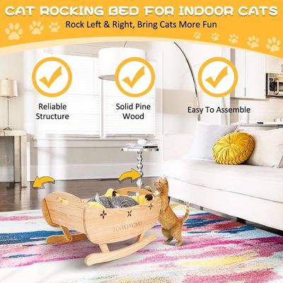 Houten verhoogd kattenbed met afneembare zachte mat schommelbed verhoogd hondentrainingsbed