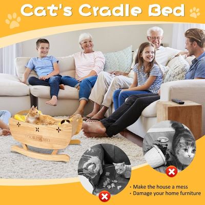 Houten verhoogd kattenbed met afneembare zachte mat schommelbed verhoogd hondentrainingsbed