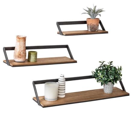 Gepersonaliseerd logo Huisdecoratie Set van 3 Zwarte/Natuurlijke Houten Wandplanken Hangende Displayplanken