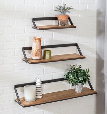 Gepersonaliseerd logo Huisdecoratie Set van 3 Zwarte/Natuurlijke Houten Wandplanken Hangende Displayplanken