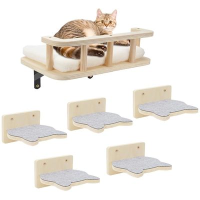 Houten kattenhammock met 5 treden perken voor wand Cat wandmeubilair