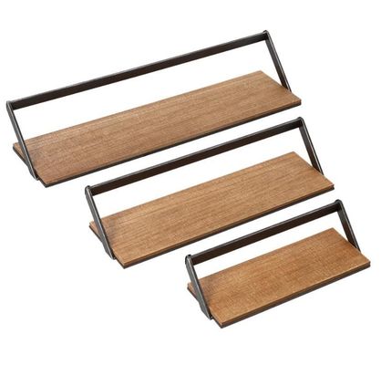 Gepersonaliseerd logo Huisdecoratie Set van 3 Zwarte/Natuurlijke Houten Wandplanken Hangende Displayplanken