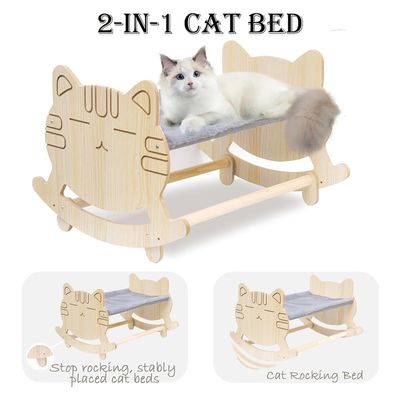 Kattenhammock met twee afneembare deksels en opgeheven houten frame aangepast logo aanvaardbaar