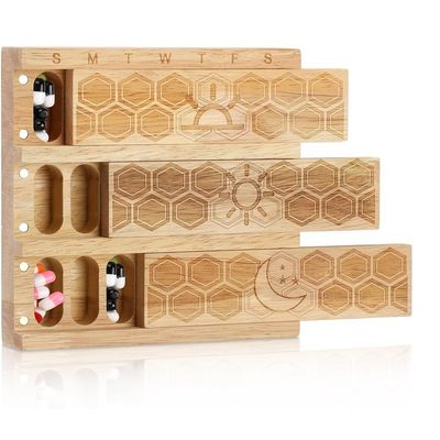 Compact hout wekelijkse pillen organisator houder dagelijkse dispenser pillen sorter pillen containers