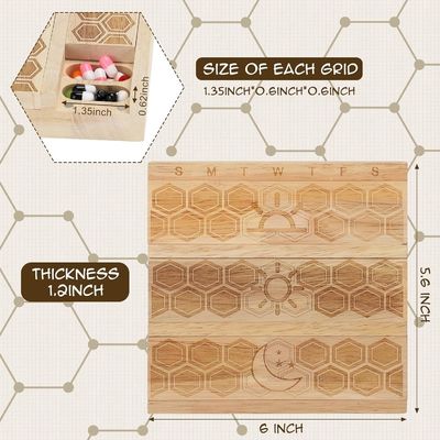 Compact hout wekelijkse pillen organisator houder dagelijkse dispenser pillen sorter pillen containers