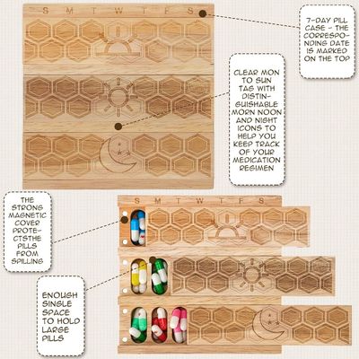 Compact hout wekelijkse pillen organisator houder dagelijkse dispenser pillen sorter pillen containers