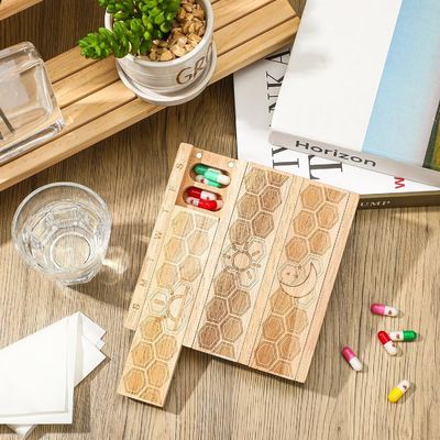 Compact hout wekelijkse pillen organisator houder dagelijkse dispenser pillen sorter pillen containers