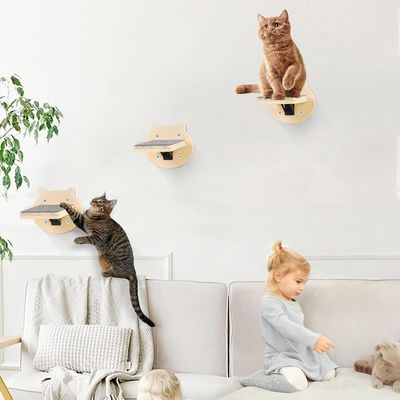 Hondentraining 3-pakketten Kattenklimplanken Wandmontage Kattenwandtrappen met krabbelblok