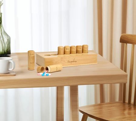 Ecologisch ontworpen pillenkoffer voor vitaminen Pillen en supplementen in bamboe doos