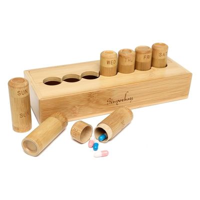 Ecologisch ontworpen pillenkoffer voor vitaminen Pillen en supplementen in bamboe doos