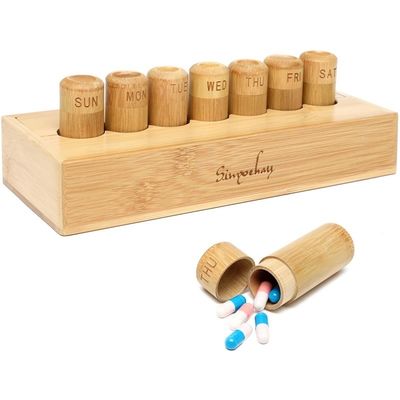 Ecologisch ontworpen pillenkoffer voor vitaminen Pillen en supplementen in bamboe doos
