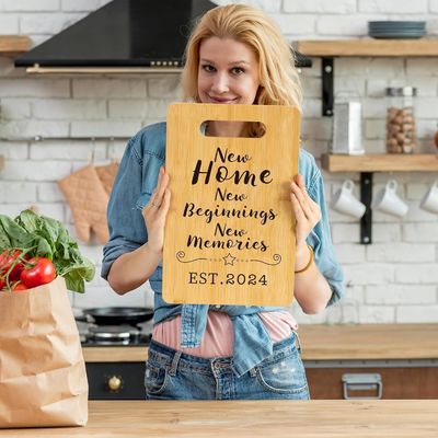 Gepersonaliseerde bamboe snijplank met handvat en duurzame oliebehoudende functie