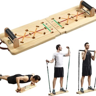 Indoor en outdoor rustieke houten Push Up Board Kit met handvat voor kernversterking