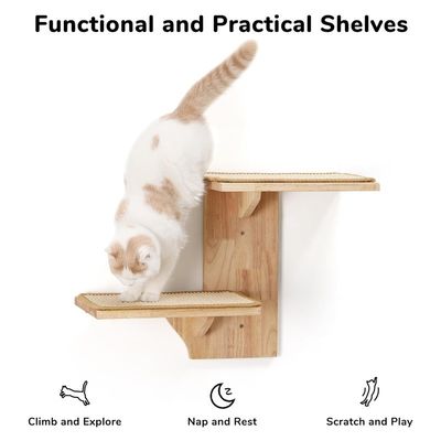 Hondentraining Wandplanken 2 platforms Kattenmeubilair Boomvorm Drijvende plank met Sisal Mat