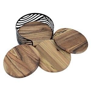 Duurzame 4-delige Acacia houten coaster set op maat voor theebekers Water absorberend