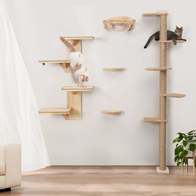 Hondentraining Wandplanken 2 platforms Kattenmeubilair Boomvorm Drijvende plank met Sisal Mat